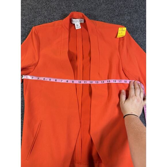 Rachel Zoe Size M Orange Stretch Open Front Blazer Jacket with Ruched Sleeves - Picture 7 of 12